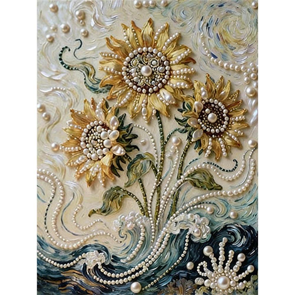 

Pearl The Charming Sunflowers DIY Diamond Art Kits 15.7x19.6inch Gem Art Diamond Painting Kits Without Frame for Adults Gift Idea Home Wall Decor 40x50cm
