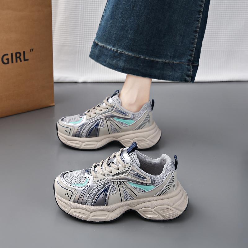 CRLAYDK Summer Women's Chunky Sneakers Mesh Breathable Walking Shoes Fashion Casual Ladies Platform Lace Up Sports Tennis