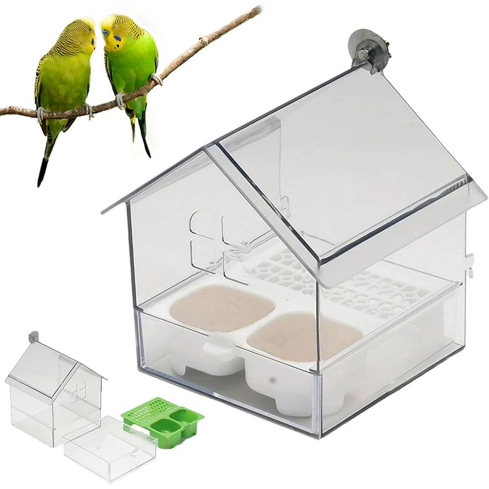 Hanging Clear Parrot Feeder Anti Spill Pull-Out Design Bird Bath Bowl House Parrots Feeding Device Bird Feeding Box