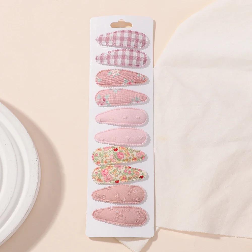 10pcs/set Fresh Print Cotton Alloy Hair Clips for Baby Kids Fabric Plaid BB Hairpins Todller Hairgripe Headwear Hair Accessories