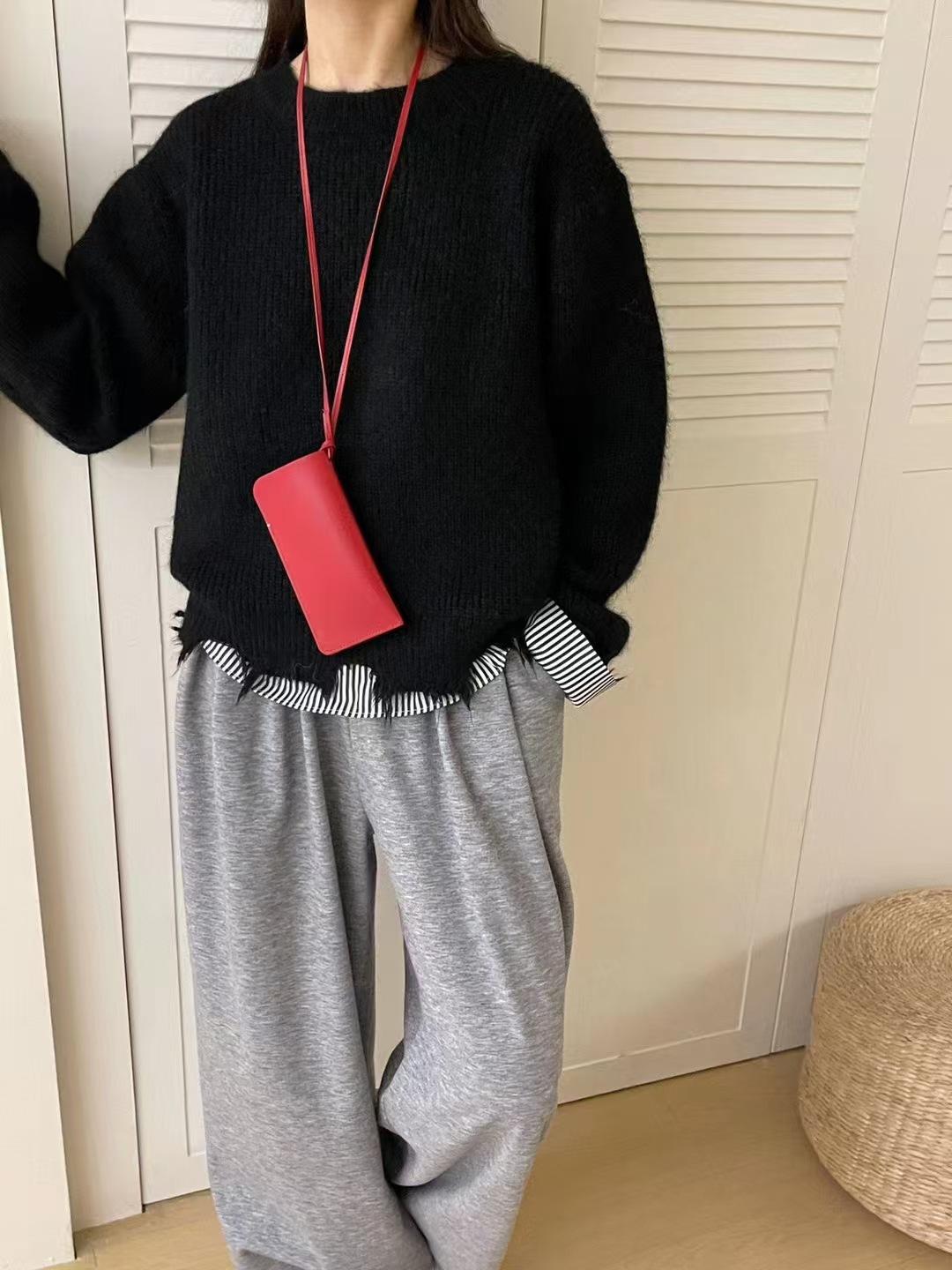 

Дизайнерский свитшот-пуловер с эффектом пэчворка, женский, новый, осенне-зимний, свободный, мягкий, восковой, универсальный трикотажный топ-свитер для женщин One size чёрный