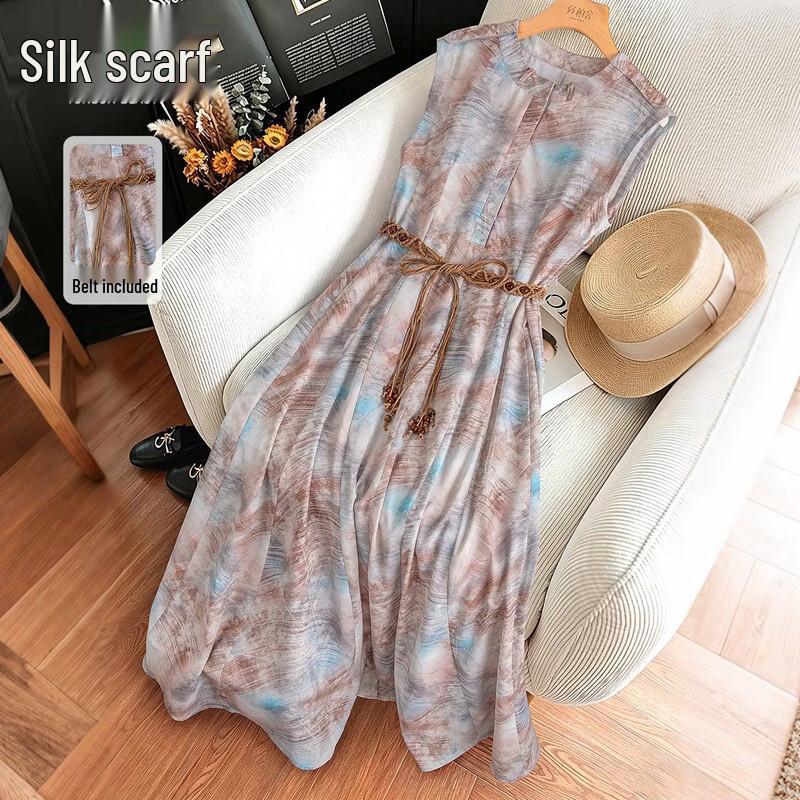 Printed Sleeveless A-line Midi Dress S