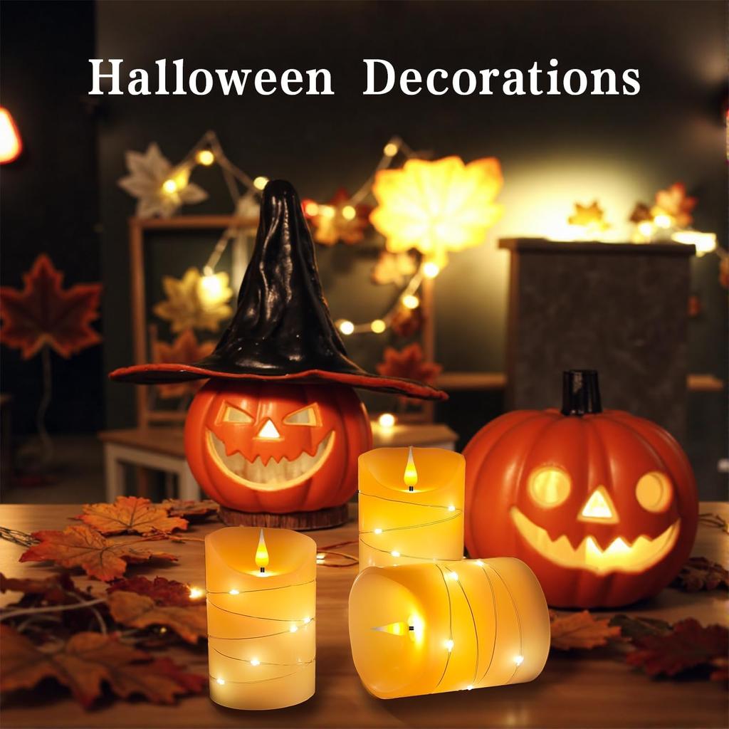 LED Flameless Candle, with Embedded Star String, 3-Piece LED Candle Set, with Remote Control Timer for Christmas Wedding Party