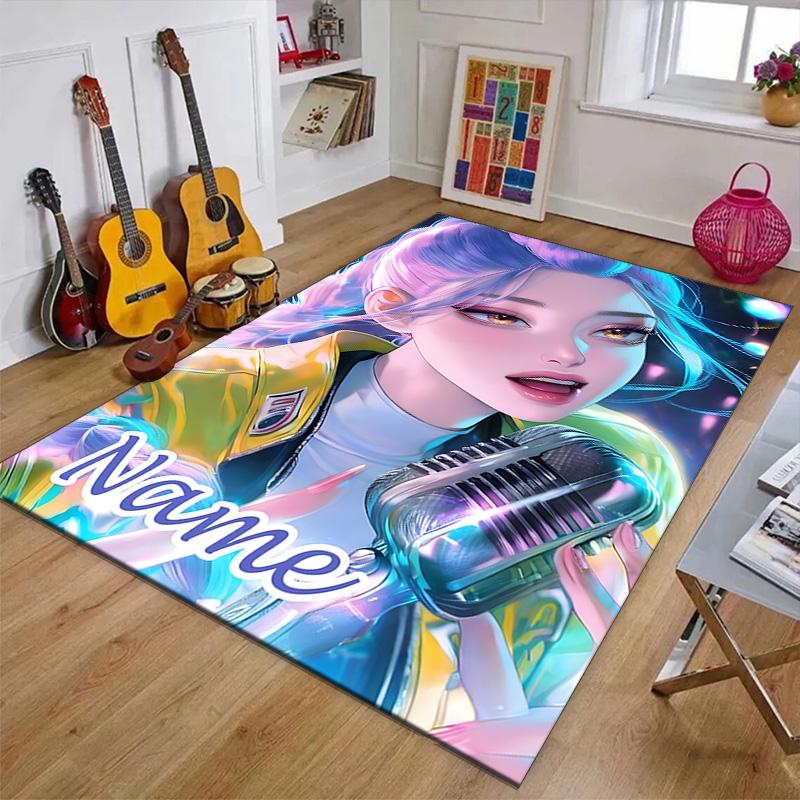Custom KPop Demon Hunters Mat Personalized Name, Polyester Washable Indoor Entryway Rug, Gift for Christmas, Easter, Thanksgiving Day