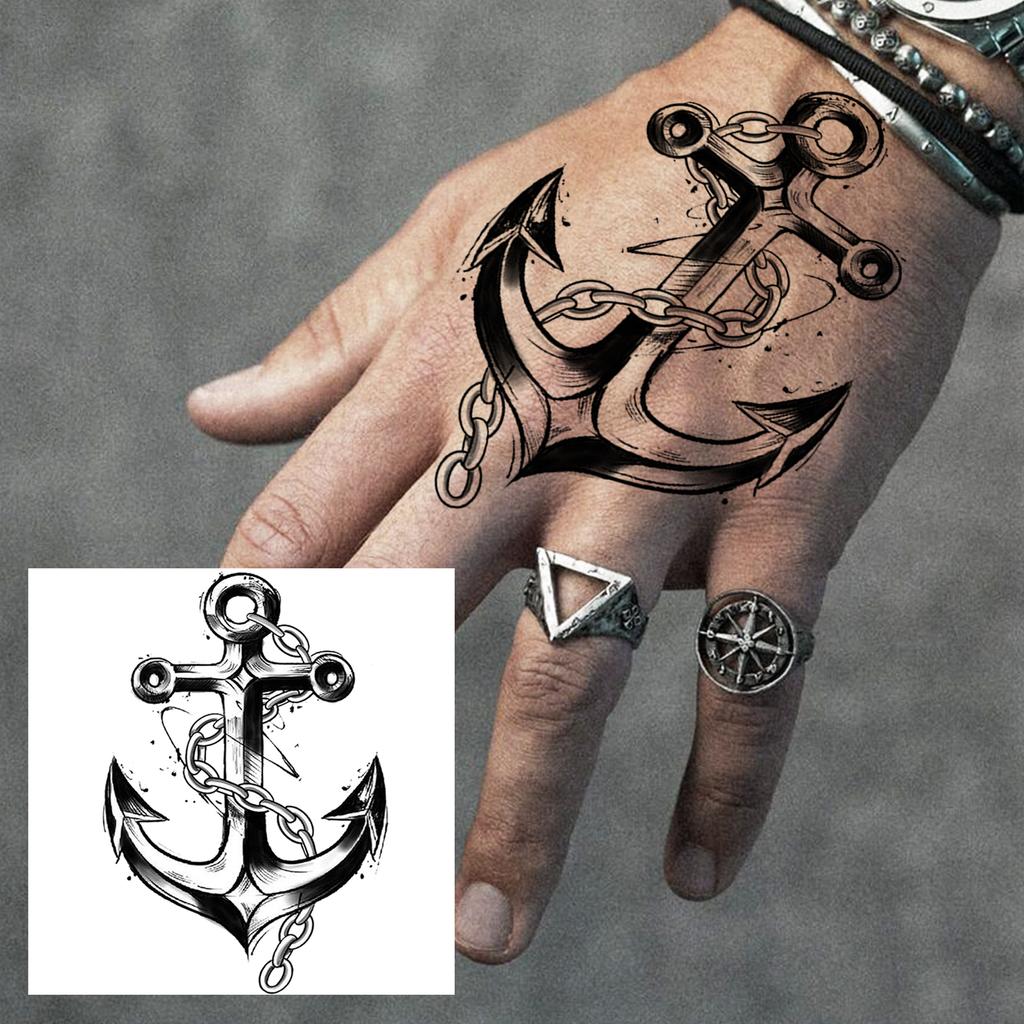 1 Sheet Graffiti Anchor Compass Temporary Tattoos For Adults Hands Necks Ankle, Fake Tattoo Stickers Waterproof Realistic Tatoos