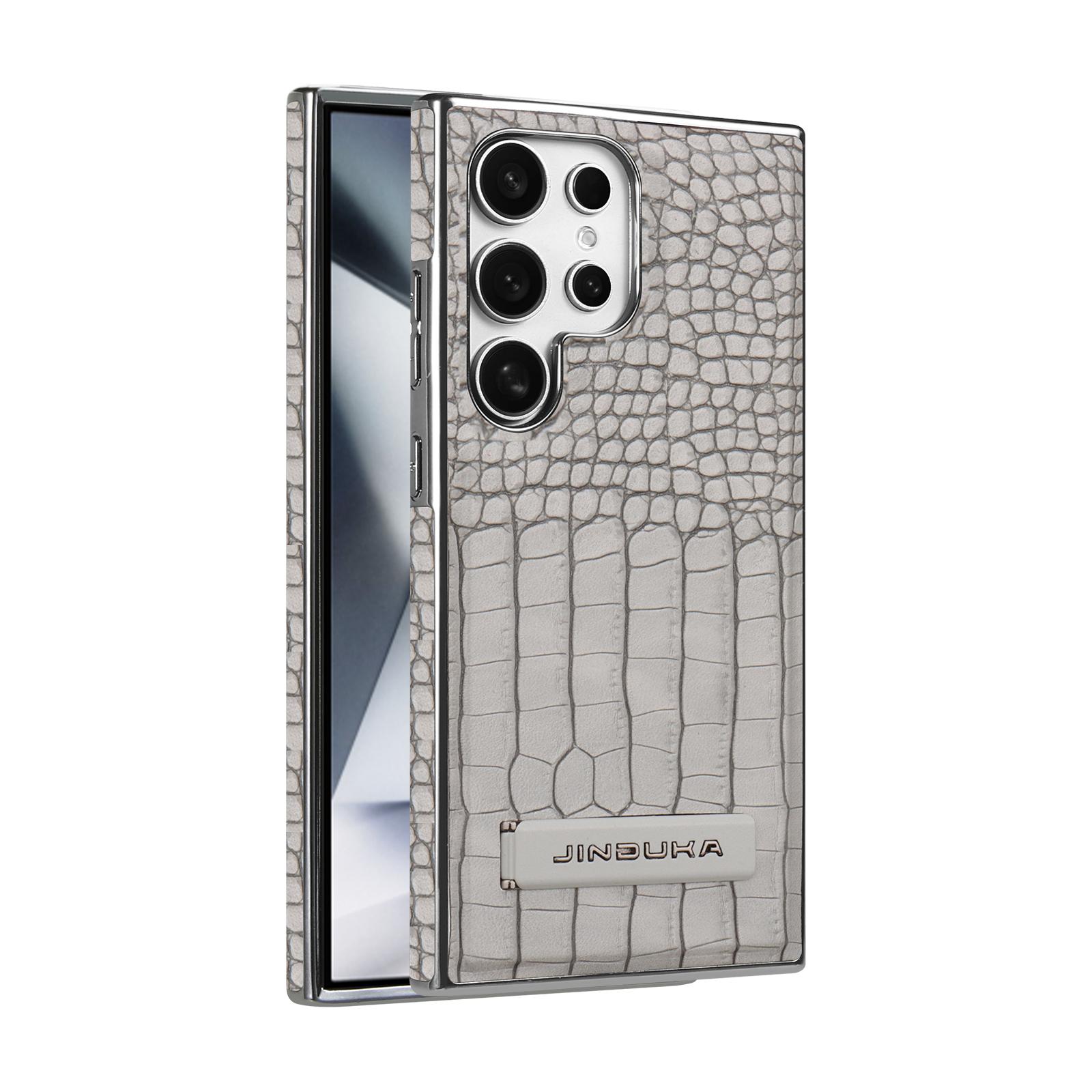 

Бутиковый чехол-подставка из кожи с текстурой крокодила для Samsung Galaxy S25 Ultra S24+ Plus S23 Магнитная крышка Подставка Премиум Galaxy S25 Ultra серый