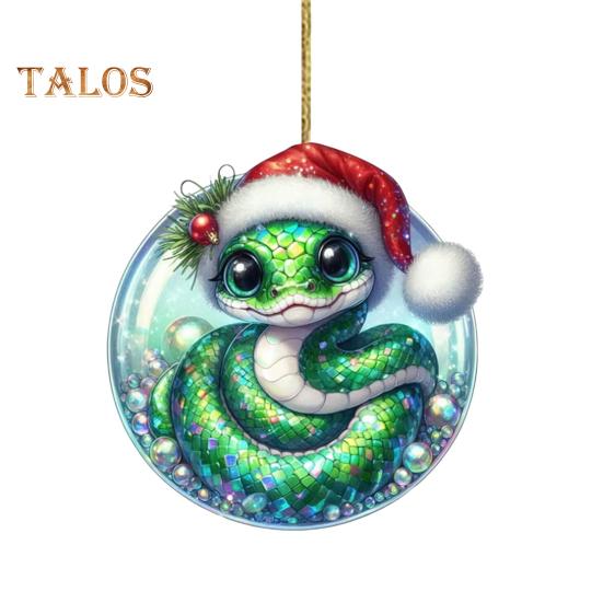 Рождественское украшение в виде змеи, плоская 2D акриловая мультяшная подвеска в виде змеи, праздничная шапка Санты, украшение в виде змеи для украшения каминной полки на дверь и елку A