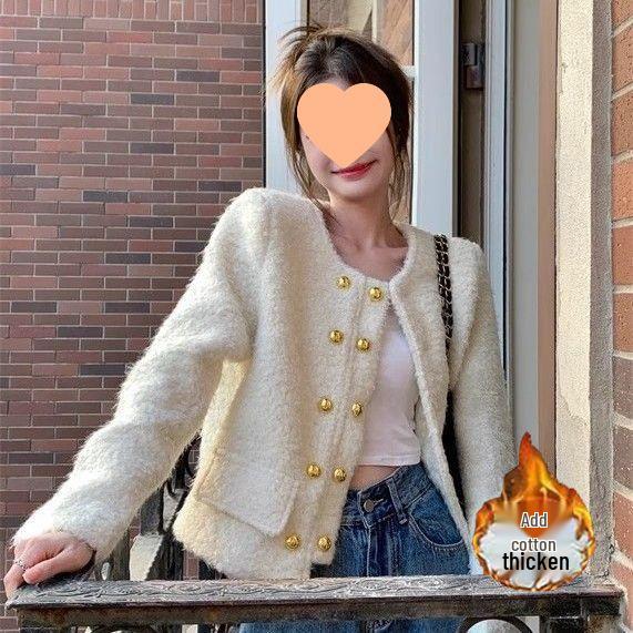 2025 Women's Chic Tweed Double-Breasted Long-Sleeve Coat for Petite (Autumn/Winter Collection)