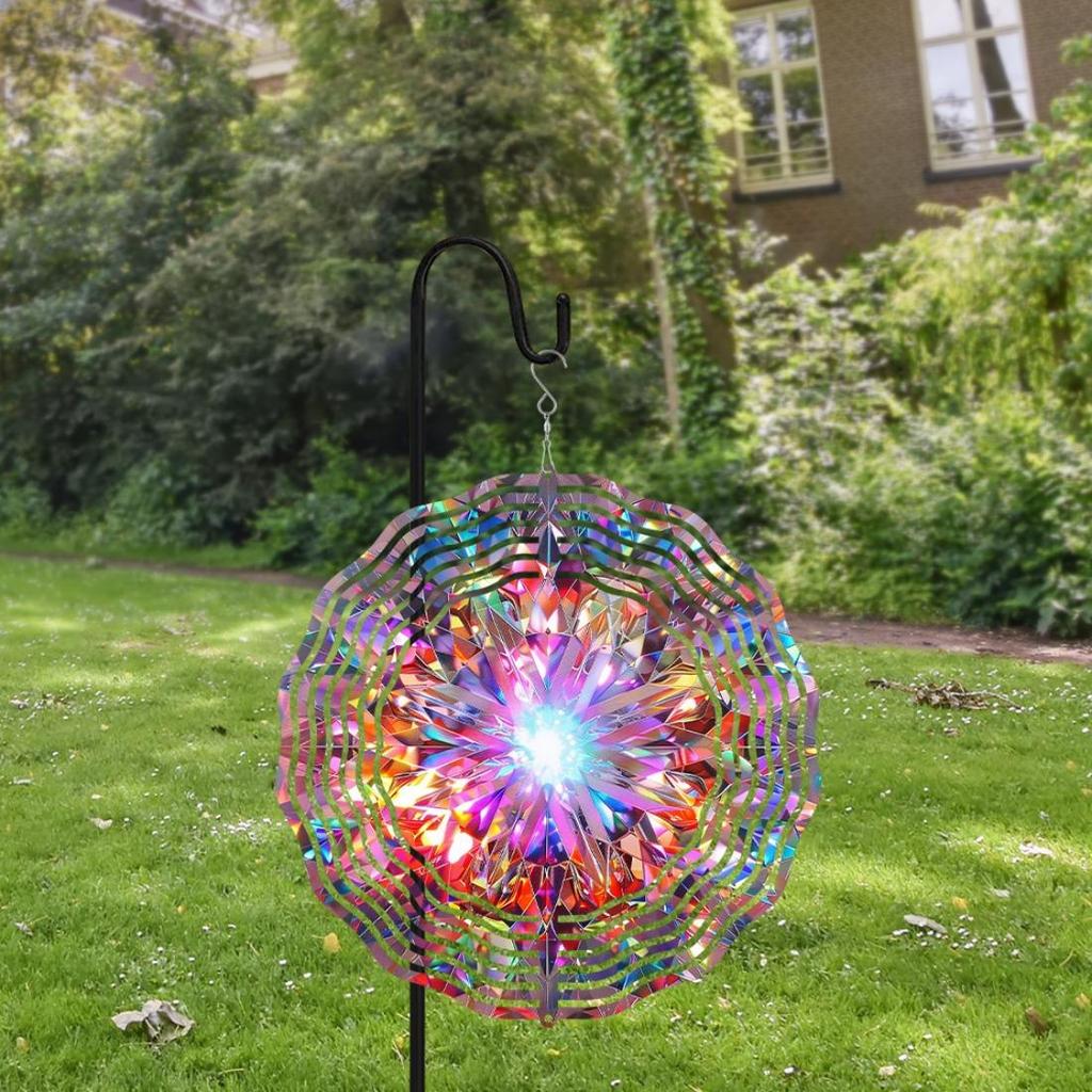 3D Quadrilateral Metal Wind Spinner | Multi-Color Reflective Design | No Battery Needed | Perfect for Mother's Dayment