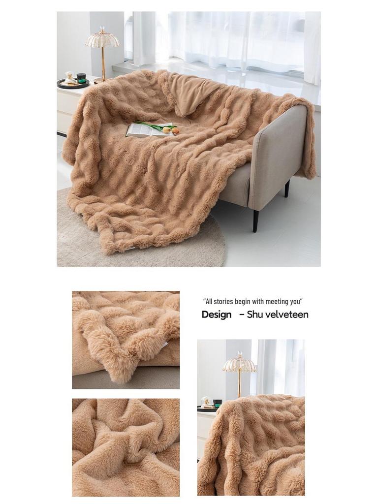 Cozy Plush Faux Rabbit Fur Blanket - All-Season Sofa or Office Nap Cover