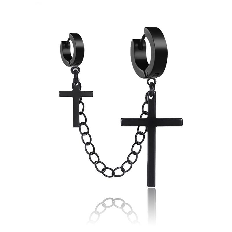 1Piece Cross Skull Chain Tassel Dangle Earrings for Women/Men Stainless Steel Ear Bone Clips Single Double Ear Holes Jewelry