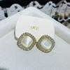 Big Opal Square Crystal Stud Earrings for Women Sweet Punk Simple Rhinestone Geometry Party Jewelry Girl Gift
