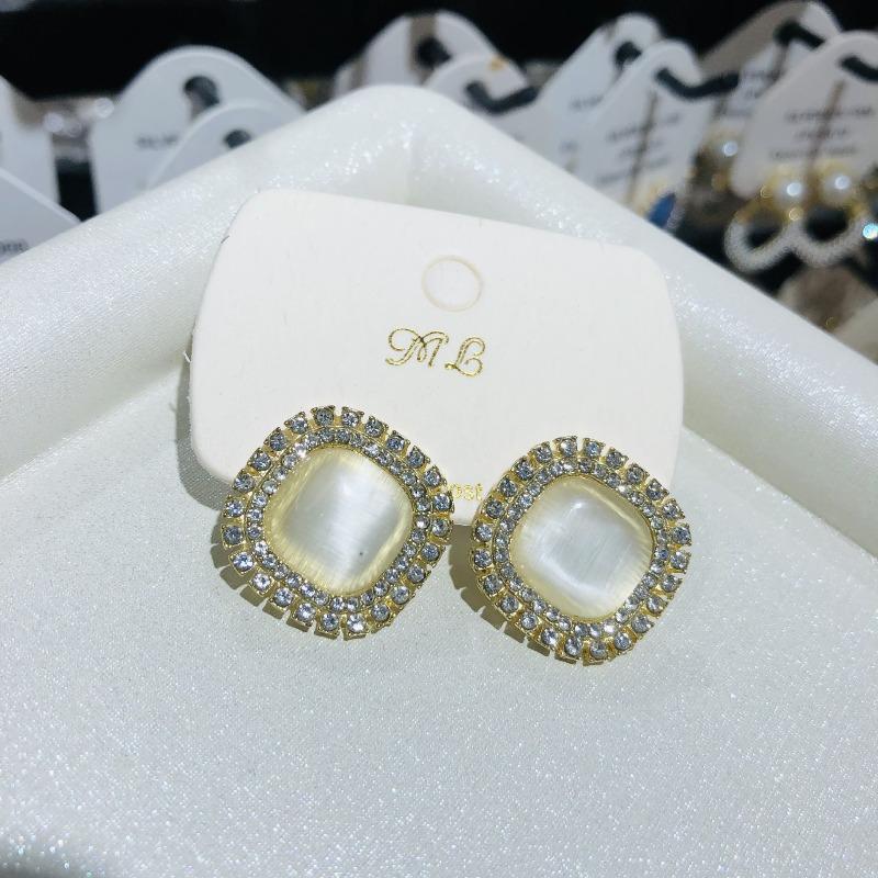 Big Opal Square Crystal Stud Earrings for Women Sweet Punk Simple Rhinestone Geometry Party Jewelry Girl Gift