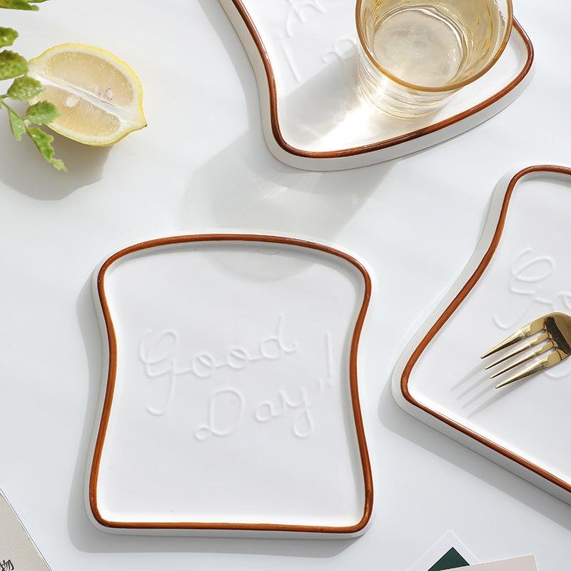 Creative Bread Shaped Ceramic Breakfast Plate Toast Dishes Salad Fruit Snack Tray Household Tableware Dinner