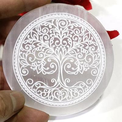 Crystal Selenite Charging Plate Wand Engraved Flower of Life for Reiki Healing Crystal, Meditation and Cleansing The Negative Energy