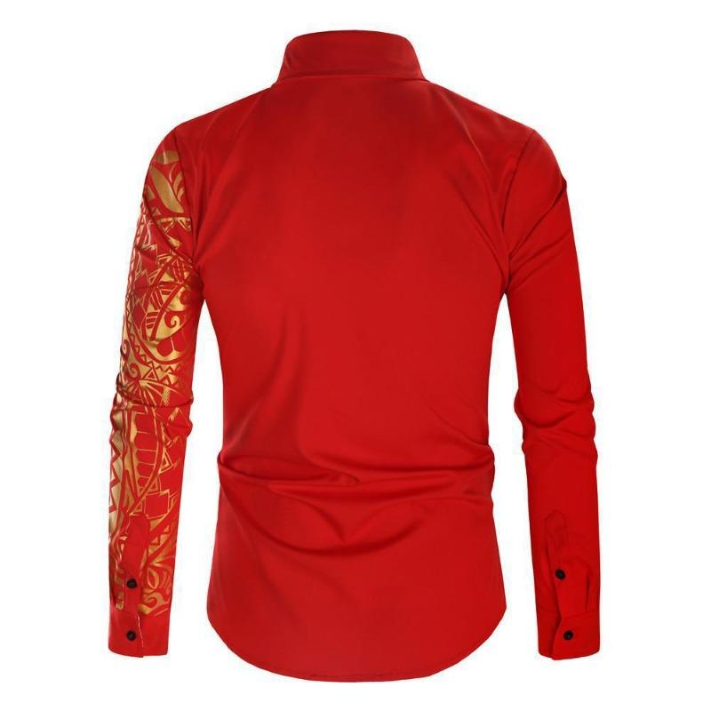Men's Slim Fit Lapel Shirt with Hot Stamping Print, European Size, Long-Sleeve, 2026 Fashion Trend.