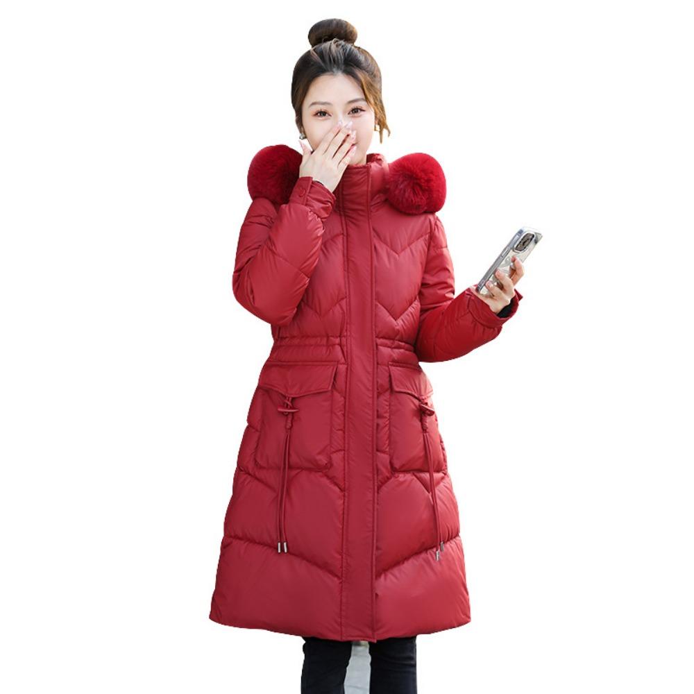 Large Fur Collar Cotton-padded Clothes for Women's Medium and Long Styles, Winter New Fashionable Slim-fitting Cotton Clothes Over the Knee