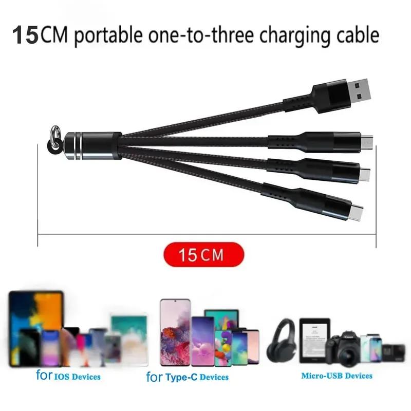 15cm Short 3 In 1 USB Charge Cable for iPhone 1514 13 12 Pro Fast Charge Micro USB Type C Cable for Samsung Multi Charge Cord