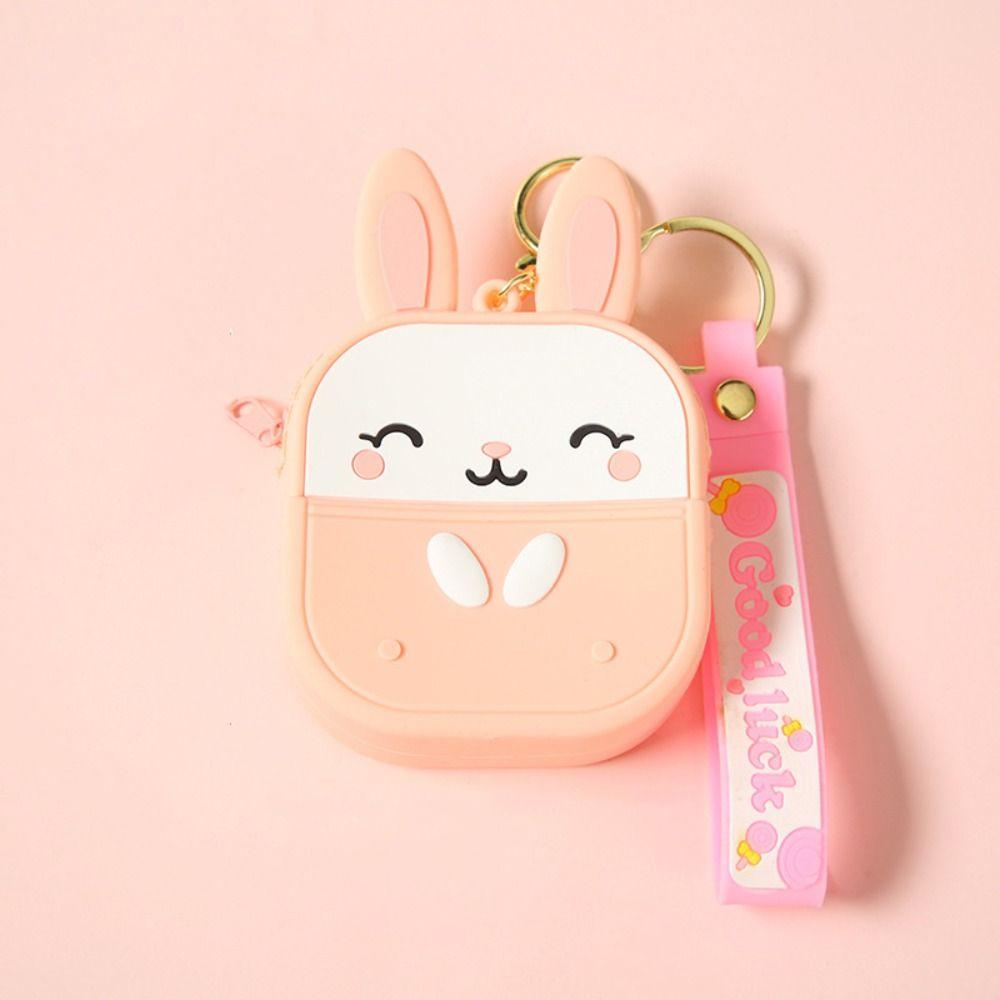 Kawaii Coin Purse Keychain Waterproof Earphone Bag Pendant Simple Silicone Rabbit Coin Bag  Girls