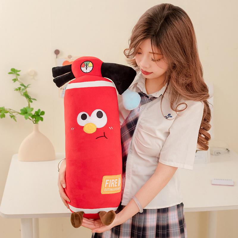 Cartoon Fire Extinguisher Plush Pillow with Road Cone Backrest and Warning Sign Prop