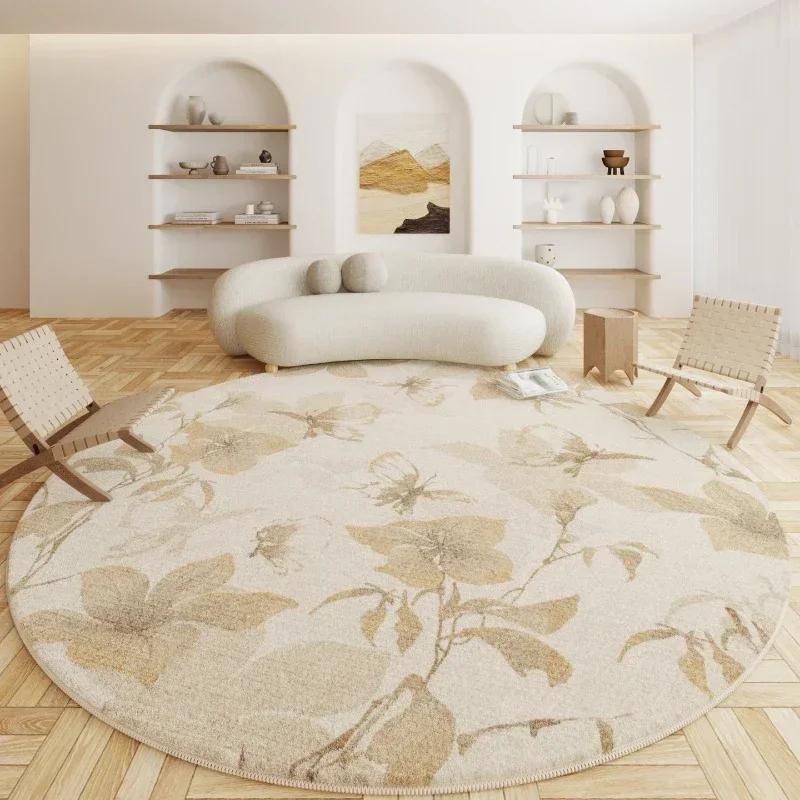 

Cream Style Round Carpet Living Room Log Style Bedroom Bedside Non Slip Carpets Sofa Coffee Table Ight Luxury Anti Fouling Rug 80x80cm
