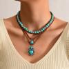 Jewelry Retro Imitation Turquoise Collarbone Chain Niche Ethnic Wind Leaf Love Cow Head Inlaid with Turquoise Multi-layer