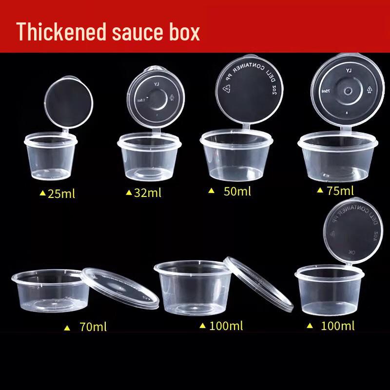 Disposable Plastic Sauce Containers with Attached Lids