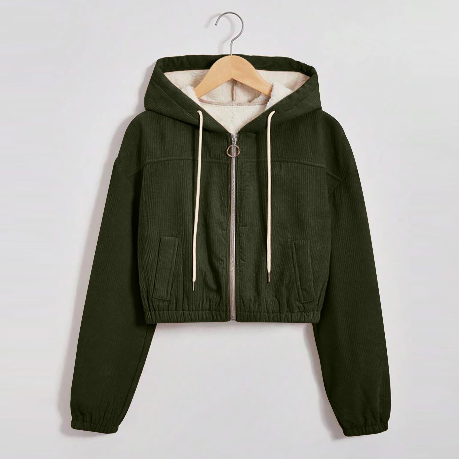 

Женская повседневная укороченная куртка флисовая с капюшоном на молнии фланелевая теплая с длинным рукавом короткие куртки с карманом L