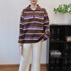 Retro Contrasting Color Striped Lapel Sweater Pullover Autumn and Winter New Loose Age-reducing Knitted Sweater Top Women