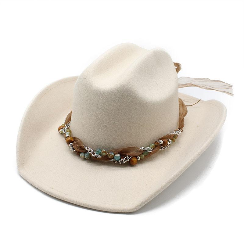 Rolled-Brimmed Cowboy Hat Style Men'S And Women'S Large Cowboy Hat Hidden Top Hat, Felt Hat