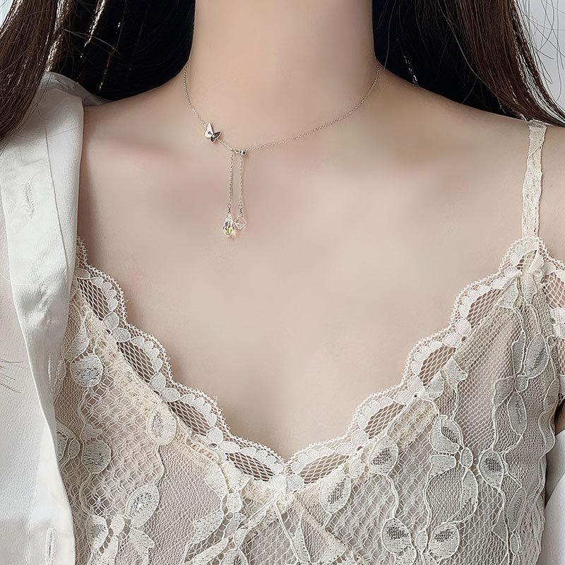 Colier Super Zână Fluture Zircon Ciucure Temperament Alb Elegant Femeie Nișă Lanț Claviculă Femeie