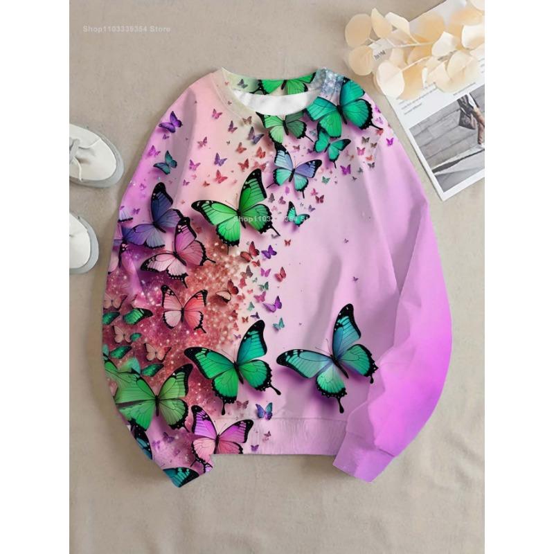 Butterfly Women Round-neck Sweatshirt Streetwear Autumn New Sweatshirts Oversized Pullovers Tops Woman Clothing