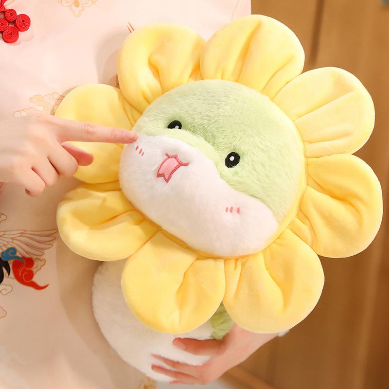 Cute Cartoon Sun Flower Snake Doll Plush Toy Simulated Snake Baby Doll Year of Snake Gift Children's Pillow