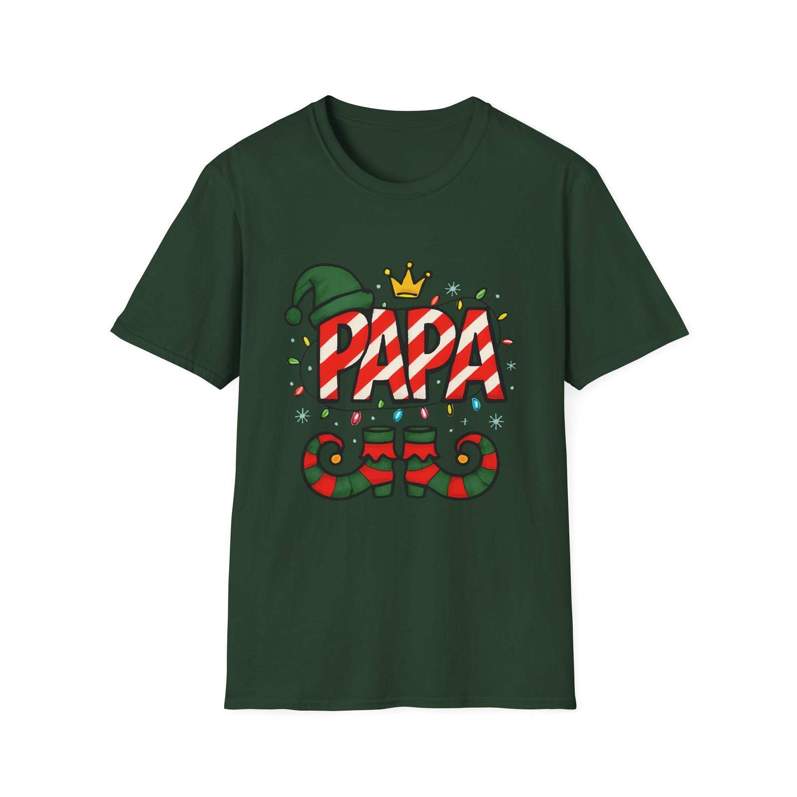 Unisex Softstyle T-Shirt Mens Womens Tees Top PAPA Bubble Letters Elf Hat Shoes Lights Christmas L