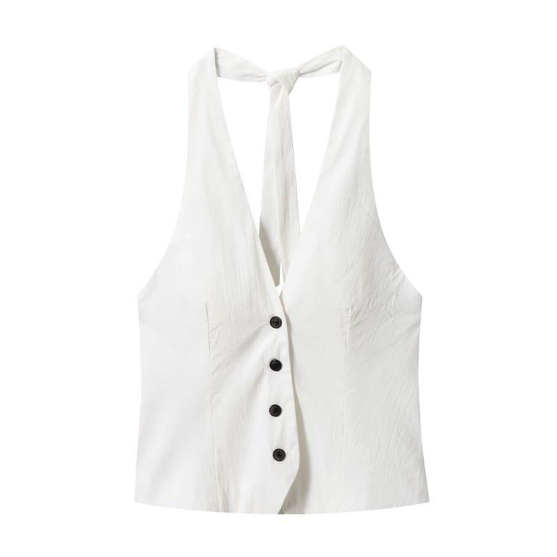 

Zbzr Весна Новая Женская одежда Мода Воротник-стойка Декорация бантом Жилет Брюки широкие 2010809 8338504 White Tops M