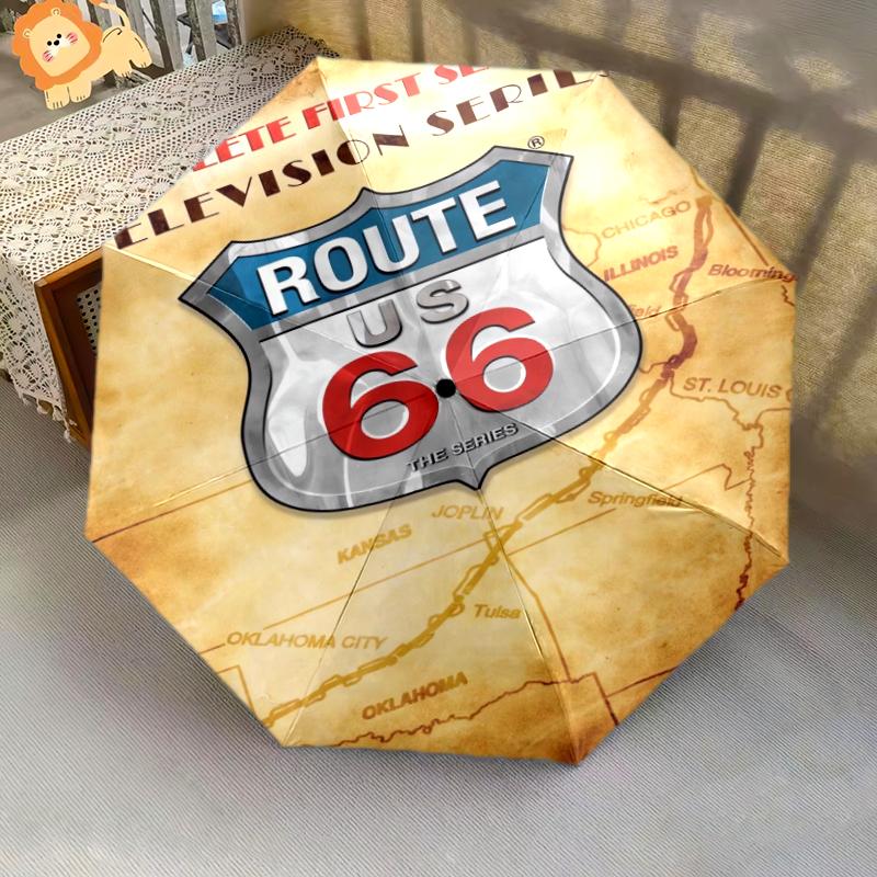 1PC Route 66 Umbrella Portable Folding Umbrella Iron Frame Hole Bone Structure Outdoor Home Umbrella A3