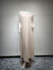 AB198 Women's Striped Batwing Sleeve Muslim Vest & Abaya Dress Set