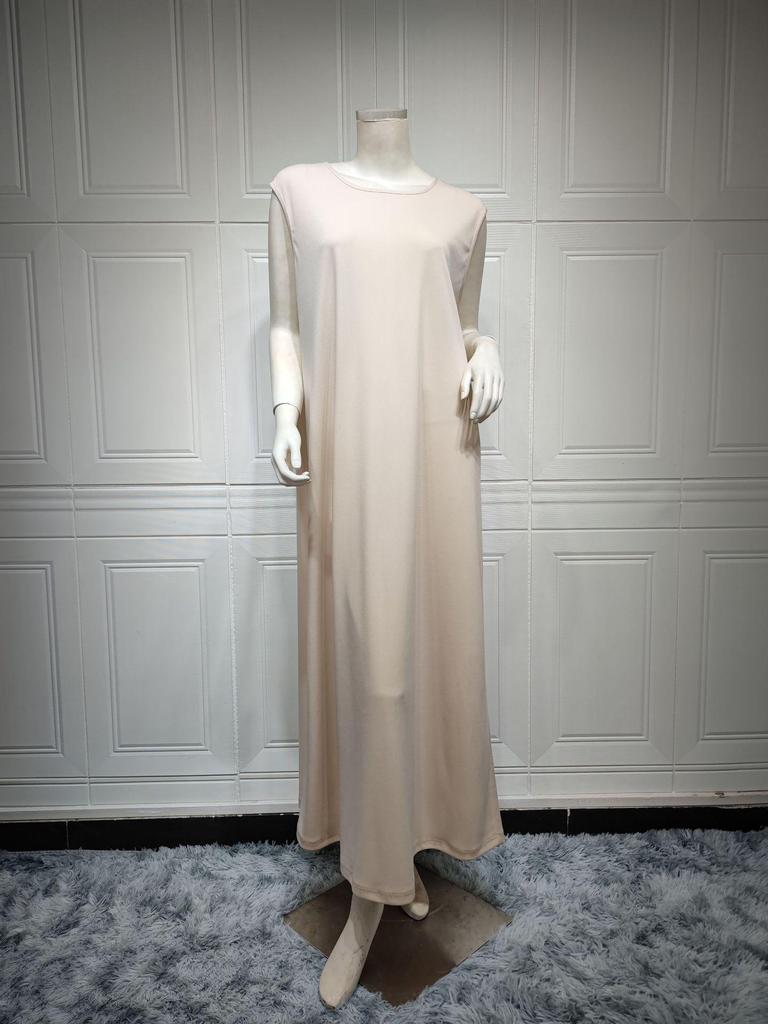 AB198 Women's Striped Batwing Sleeve Muslim Vest & Abaya Dress Set