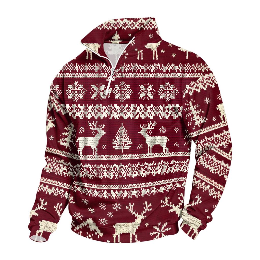 Men's Sweatshirt with Stand Collar Christmas Print Pullover for Casual Wear