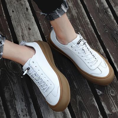 2024 Nouvelles Chaussures de Planche en Cuir de Vachette Double Couche Haut Bas Chaussures pour Homme Été Décontractées Noires Blanches en Cuir Chaussures Plates à Lacets Baskets pour Homme