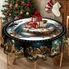 Christmas Vintage Farmhouse Tablecloth with Santa, Reindeer & Xmas Tree Prints. Rectangular & Round Sizes for Xmas/New Year Parties, Kitchen, Indoor &