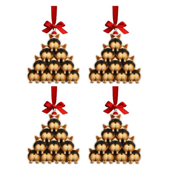 1/2/3/4Pcs Christmas Acrylic Bulldog Hanging Decoration Car Rearview Mirror Xmas Tree 2D Flat Santa Hat Dog Hanging Ornament Holiday Party Pendant