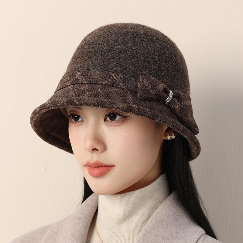 Autumn and Winter Warm Elegant Temperament Wool Woolen Basin Hat Retro Bucket Hat Windproof and Warm