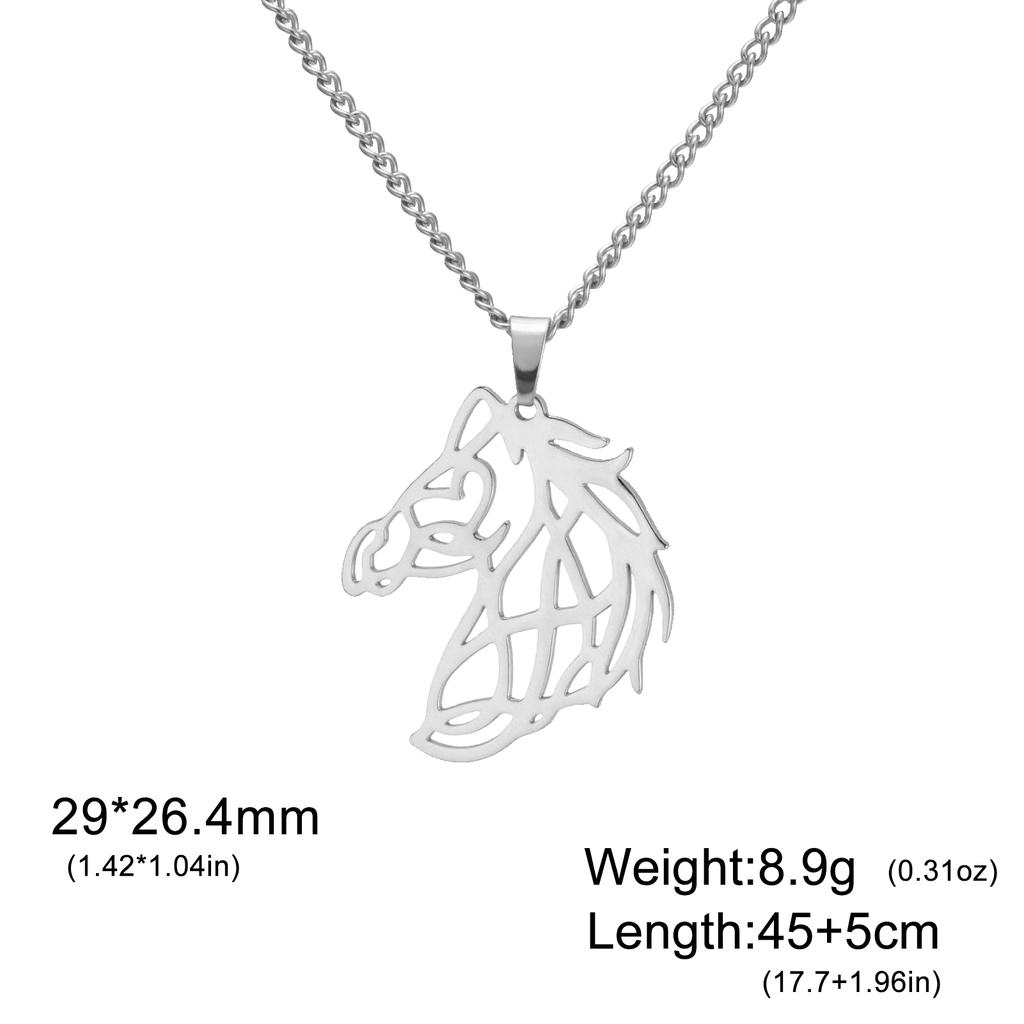 My Shape Geometric Horse Head Pendant Necklaces for Women Men Stainless Steel Gold Plated Animal Charm Jewelry Gifts for Friend