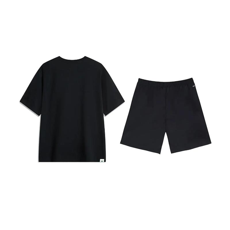 Li Ning Logo Letter Print Fashion Trendy Versatile Round Neck Pullover Short Sleeve T-Shirt Casual Sports Set Unisex Tops AHSVD61-2+YKSV147-2