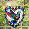 Acrylic Heart-Shaped Hummingbird Suncatcher, Stained Glass Style Window Hanging Ornament for Bird and Colorful Art Lovers
