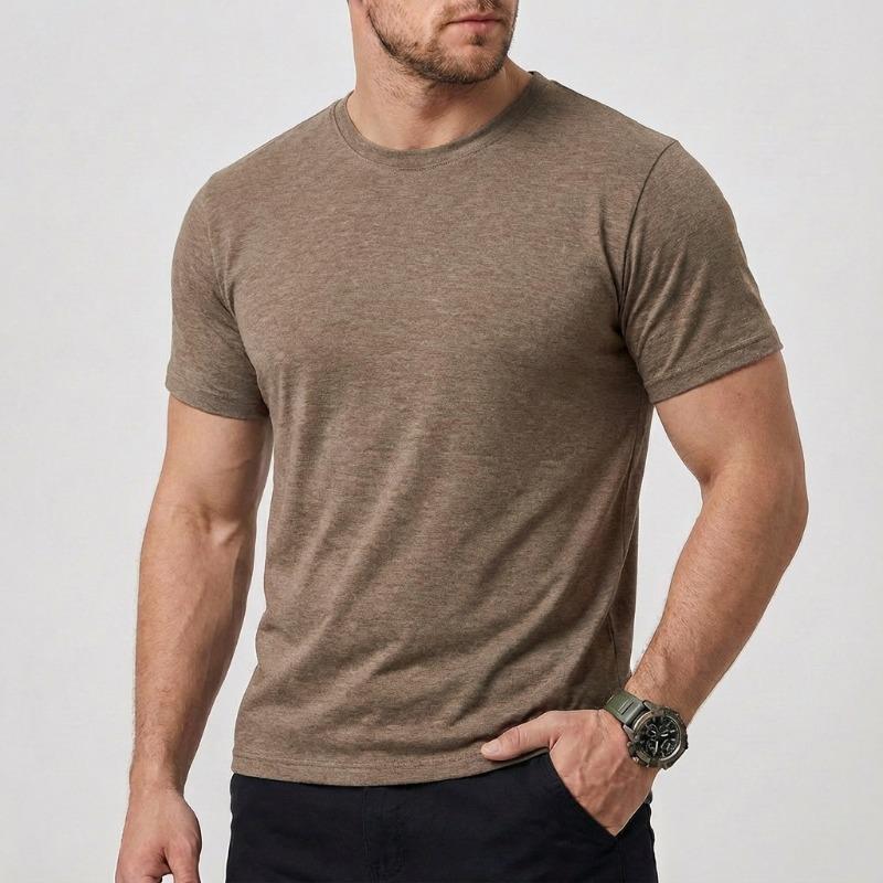 T-shirt da uomo girocollo a maniche corte, vestibilità slim, tinta unita, melange, casual, basic, per tutti i giorni