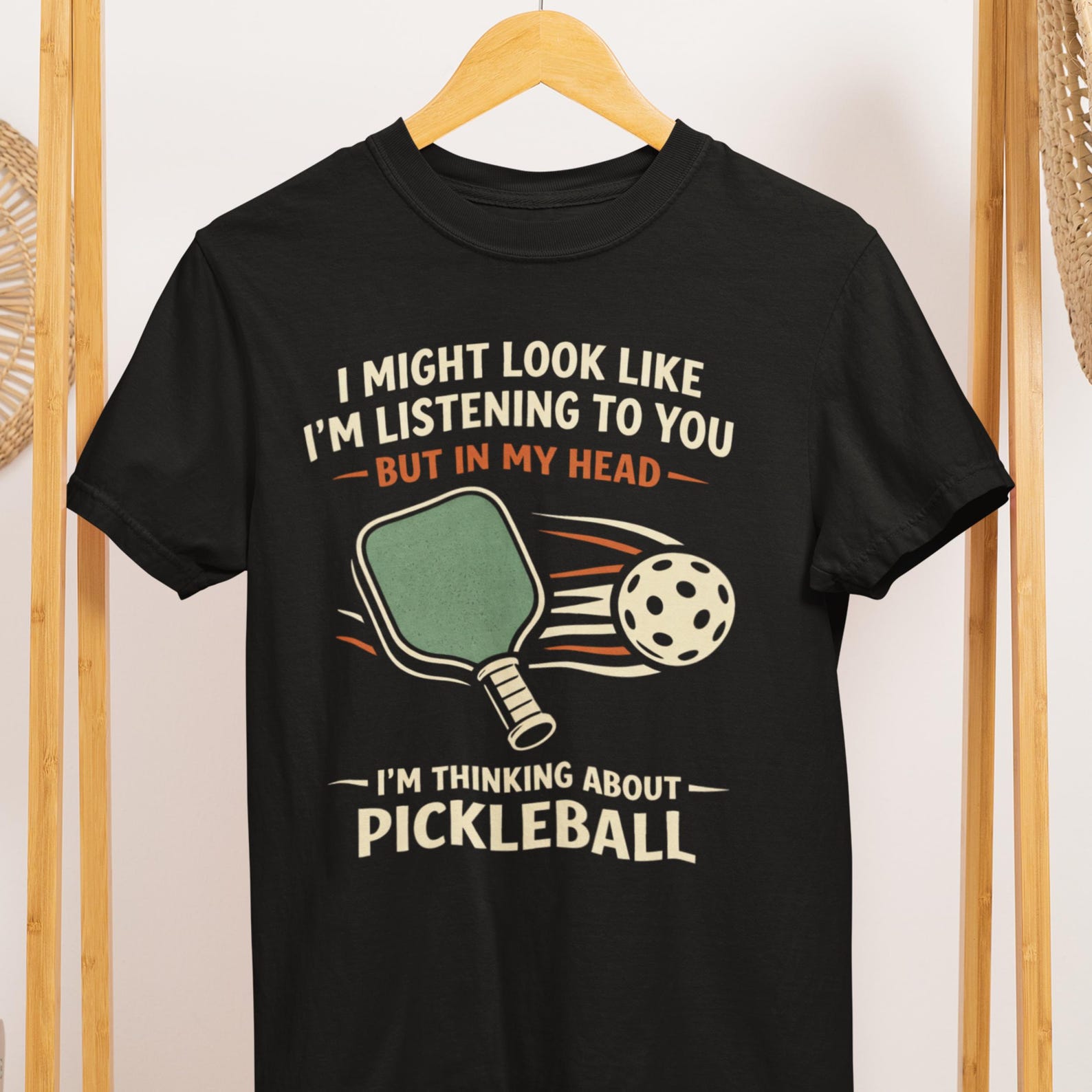 Funny Pickleball T-Shirt: Thinking About Pickleball Court Humor Tee S