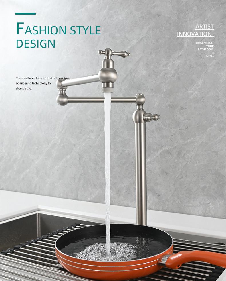 Tuqiu Pot Filler Tap Black Foldable Kitchen Faucet Single Cold Single Hole Sink Tap Rotate Folding Spout Chrome Brass