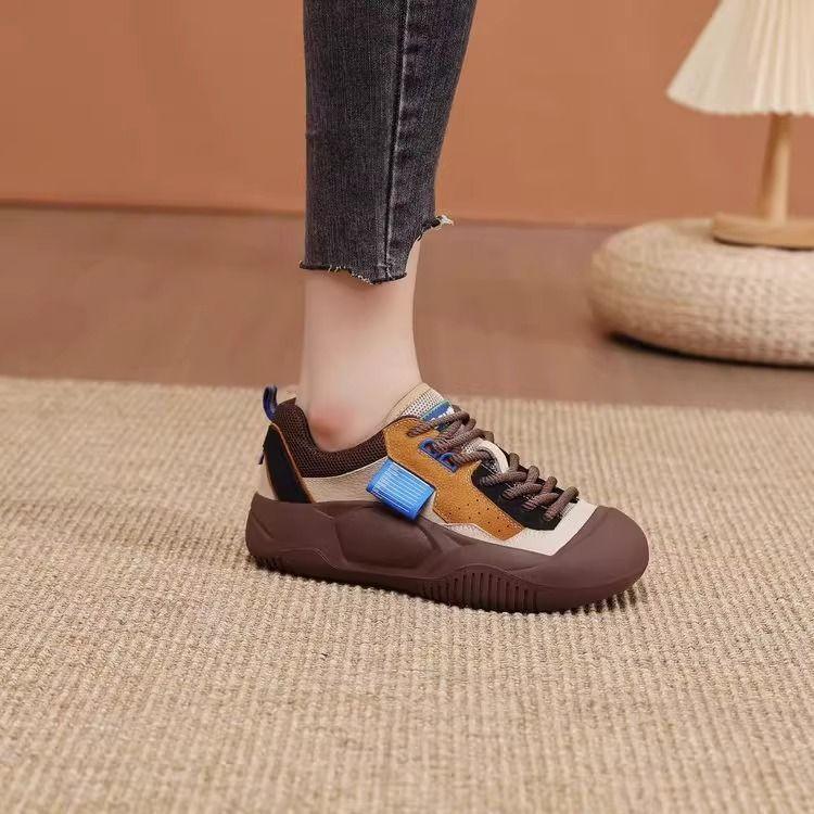 PLOVER Spring and Autumn Women's Shoes 2025 New Contrasting Colors Trendy Single Shoes Big Head Ugly Cute Lace-up Casual Versatile Women's Shoes